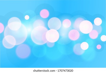 Weich blauer und rosafarbener Bokeh-Hintergrund. Tapete mit weichem, hellrosa Effekt. Abstrakter Hintergrund Bokeh unscharf. Leuchtender Bokeh-Lichteffekt. Vektorillustration.