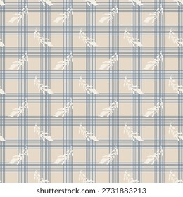 Soft blue plaid grid with subtle botanical accents for wallpaper, bedding, upholstery, coastal decor and modern textiles.