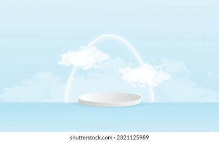 soft blue podium with clouds and lights