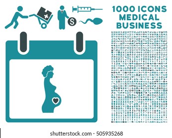 Soft Blue Pregnant Woman Calendar Day vector icon with 1000 medical business pictograms. Set style is flat bicolor symbols, soft blue colors, white background.