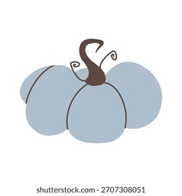 Soft blue pumpkin with whimsical twisted stem in clean minimalist style. Perfect for gentle autumn, craft, branding, stickers, or seasonal stationery. Modern flat vector illustration.