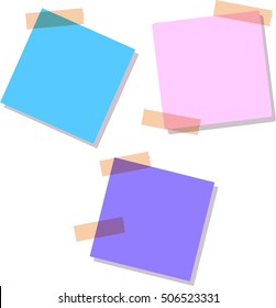 Soft blue, purple and pink Sticky notes, isolated on white background, vector illustration