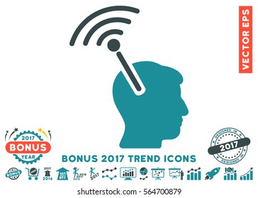 Soft Blue Radio Neural Interface icon with bonus 2017 trend clip art. Vector illustration style is flat iconic bicolor symbols, white background.