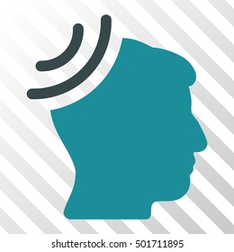 Soft Blue Radio Reception Brain interface toolbar pictogram. Vector pictogram style is a flat bicolor symbol on diagonal hatch transparent background.