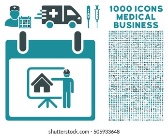 Soft Blue Realty Developer Calendar Day vector icon with 1000 medical business pictograms. Set style is flat bicolor symbols, soft blue colors, white background.