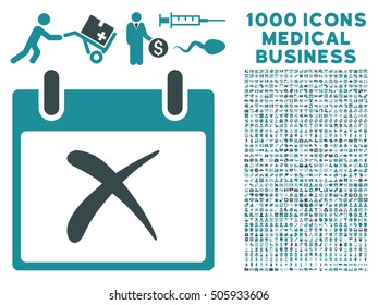 Soft Blue Reject Calendar Day vector icon with 1000 medical business pictograms. Set style is flat bicolor symbols, soft blue colors, white background.