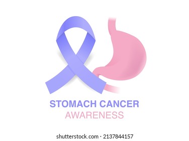 A soft blue ribbon with the stomach and text. symbol about stomach cancer awareness campaign logo or poster to support gastric cancer patients.