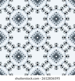 Soft blue seamless pattern with decorative geometric ornament. Vector illustration. Boho, Native American, or Navajo patterns. Ideas for wallpaper, curtains, carpets, rugs, and textiles.