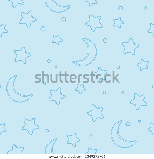 Soft blue seamless stars and moon pattern.Background for\
gift wrapping paper, fabric, clothes, textile, surface textures,\
scrapbook. 