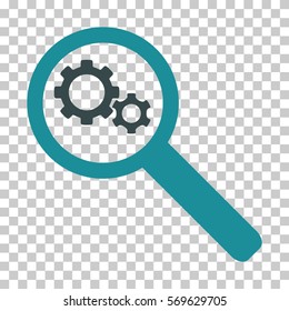 Soft Blue Search Gears Tool toolbar icon. Vector pictogram style is a flat bicolor symbol on chess transparent background.