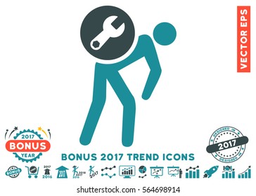 Soft Blue Service Courier pictogram with bonus 2017 year trend symbols. Vector illustration style is flat iconic bicolor symbols, white background.