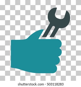 Soft Blue Service Hand interface toolbar pictogram. Vector pictograph style is a flat bicolor symbol on chess transparent background.