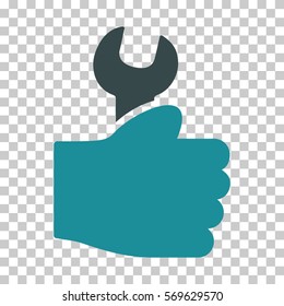 Soft Blue Service Hand toolbar pictogram. Vector pictogram style is a flat bicolor symbol on chess transparent background.