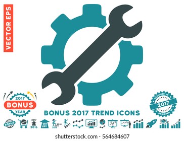 Soft Blue Service Tools icon with bonus 2017 trend symbols. Vector illustration style is flat iconic bicolor symbols, white background.