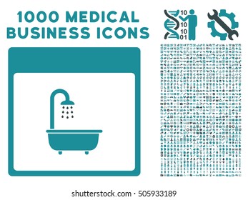 Soft Blue Shower Bath Calendar Page vector icon with 1000 medical business pictograms. Set style is flat bicolor symbols, soft blue colors, white background.