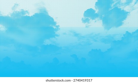 Soft Blue Sky with Clouds and Subtle Pixel Texture, Minimal Abstract Background with Copy Space