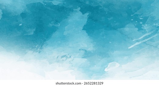 Soft Blue Sky with White Clouds and Abstract Watercolor Texture for Digital Art and Modern Background Design. Abstract Blue Sky Watercolor Painting with Soft Clouds for Artistic Background