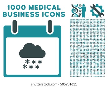 Soft Blue Snow Cloud Calendar Day vector icon with 1000 medical business pictograms. Set style is flat bicolor symbols, soft blue colors, white background.