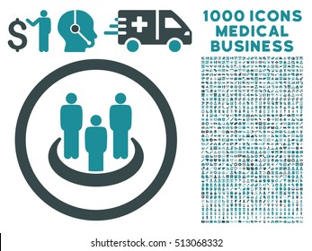 Soft Blue Social Group vector bicolor rounded icon. Image style is a flat icon symbol inside a circle, white background. Bonus set contains 1000 medical business pictograms.