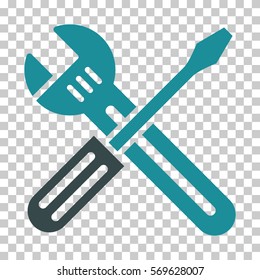 Soft Blue Spanner and Screwdriver interface pictogram. Vector pictogram style is a flat bicolor symbol on chess transparent background.