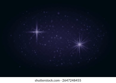 Brillos azules suaves y fulgurantes destellos de estrellas con partículas. Efectos de luz sobre fondo oscuro transparente para escenas festivas.