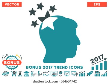 Soft Blue Stars Hit Head pictograph with bonus 2017 year trend clip art. Vector illustration style is flat iconic bicolor symbols, white background.