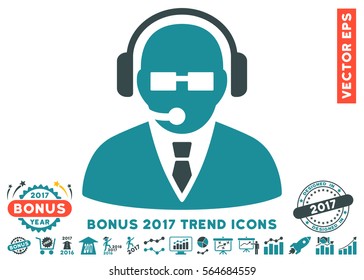 Soft Blue Support Manager icon with bonus 2017 year trend images. Vector illustration style is flat iconic bicolor symbols, white background.