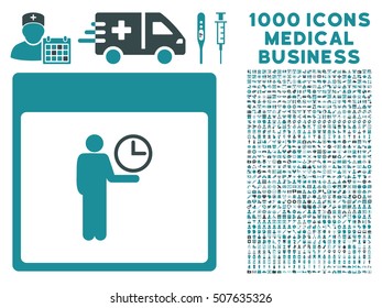 Soft Blue Time Manager Calendar Page vector icon with 1000 medical business pictograms. Set style is flat bicolor symbols, soft blue colors, white background.
