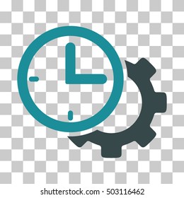 Soft Blue Time Setup Gear interface pictogram. Vector pictograph style is a flat bicolor symbol on chess transparent background.