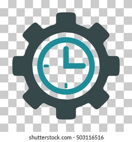 Soft Blue Time Setup Gear toolbar icon. Vector pictograph style is a flat bicolor symbol on chess transparent background.