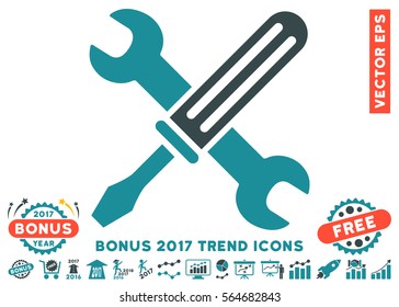 Soft Blue Tools icon with bonus 2017 year trend pictograph collection. Vector illustration style is flat iconic bicolor symbols, white background.