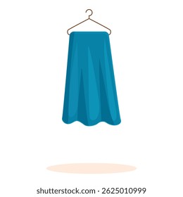 Soft blue towel hanging on a hanger, representing cleanliness, hygiene, and the comforts of home