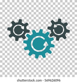Soft Blue Transmission Wheels Rotation interface toolbar icon. Vector pictograph style is a flat bicolor symbol on chess transparent background.