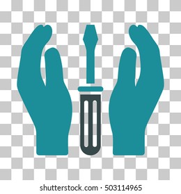 Soft Blue Tuning Screwdriver Care Hands interface toolbar icon. Vector pictogram style is a flat bicolor symbol on chess transparent background.