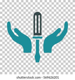 Soft Blue Tuning Screwdriver Maintenance toolbar pictogram. Vector pictograph style is a flat bicolor symbol on chess transparent background.