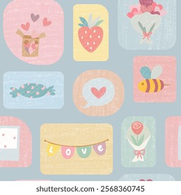 Soft Blue Vintage Love Theme Vector Pattern for Valentine's Day and Anniversary