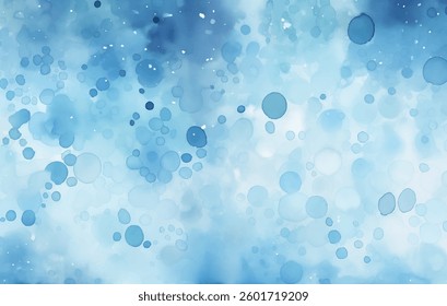 Zacht blauwe aquarel achtergrond beschikt over abstracte belletjes en texturen die naadloos mengen. Perfect voor uitnodigingen, achtergronden of elk creatief project dat een kalmerende achtergrond vereist
