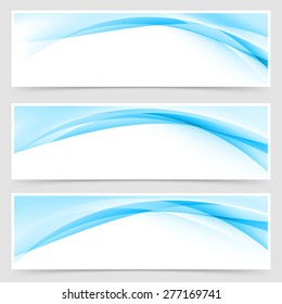 Soft blue wave border template header set. Vector illustration