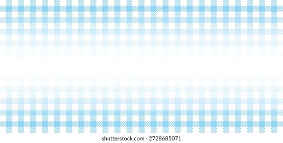 Fondo suave azul y blanco del patrón del cheque del gingham con el desvanecimiento Horizontal del gradiente para el scrapbooking femenino tradicional del diseño textil y la textura elegante del mantel