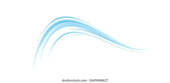 Linhas de vento azuis suaves PNG . Onda de movimento transparente para condicionador de brisa, efeito de fluxo de ar abstrato com fluxo suave, elemento de design de resfriamento para temas de frescura e ventilação