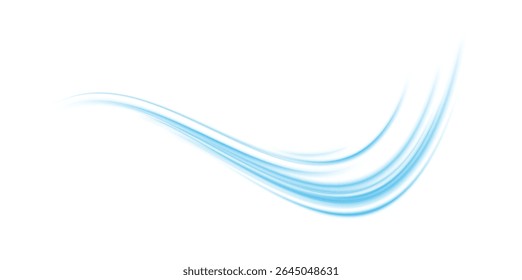Linhas de vento azuis suaves PNG . Onda de movimento transparente para condicionador de brisa, efeito de fluxo de ar abstrato com fluxo suave, elemento de design de resfriamento para temas de frescura e ventilação