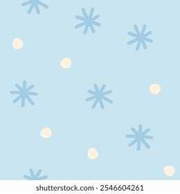 Soft Blue Winter Child Snow Falling Seamless Pattern Minimalist Clean Background 