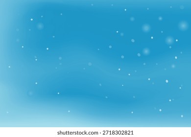 Fondo azul suave del cielo del invierno con la nieve que cae suave y los puntos ligeros del bokeh, creando una atmósfera estacional tranquila, limpia, y helada.