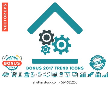 Soft Blue Workshop pictogram with bonus 2017 trend pictures. Vector illustration style is flat iconic bicolor symbols, white background.