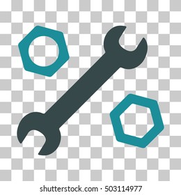 Soft Blue Wrench and Nuts interface toolbar icon. Vector pictogram style is a flat bicolor symbol on chess transparent background.