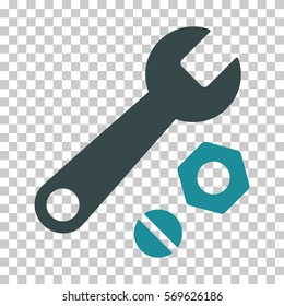 Soft Blue Wrench and Nuts interface toolbar icon. Vector pictogram style is a flat bicolor symbol on chess transparent background.
