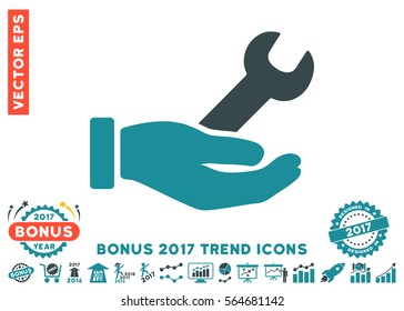 Soft Blue Wrench Service Hand pictogram with bonus 2017 year trend design elements. Vector illustration style is flat iconic bicolor symbols, white background.