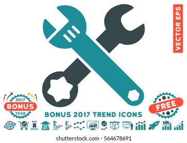 Soft Blue Wrenches icon with bonus 2017 year trend pictograms. Vector illustration style is flat iconic bicolor symbols, white background.