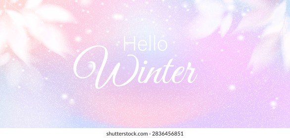 Soft blue-violet winter pastel gradient background with blurred frozen white leaves and delicate watercolor tones, exquisite atmosphere vector template, vector illustration for Christmas and New Year