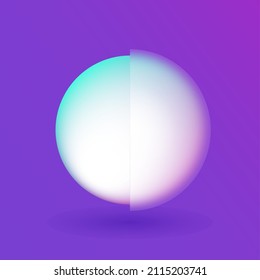 Soft blurred pastel colored gradient semisphere floating on purple background. Vector glassmorphism illustration